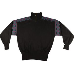 Meister Ski Sweater 1/4 Zip Womens Sz M Wool Blend Geometric Print Green/Purple